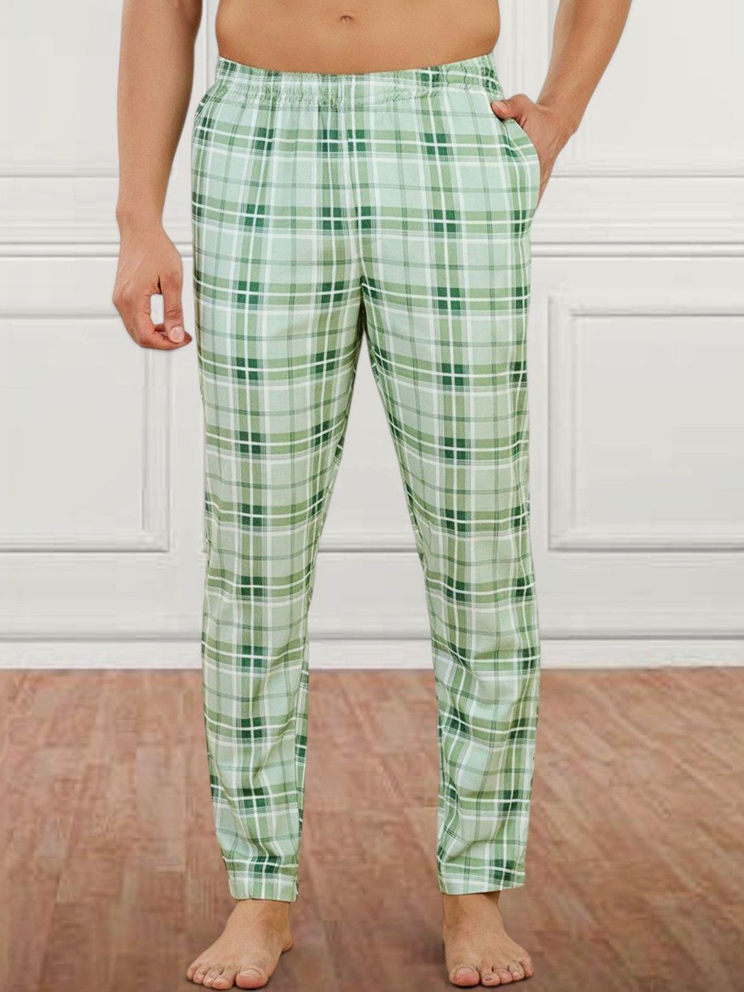 ETC Checked Cotton Mid-Rise Straight Lounge Pants-picture-23