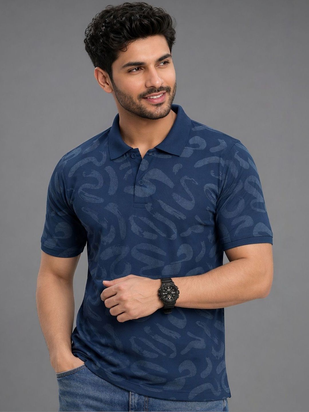 HERE&NOW Men Printed Polo Collar T-shirt-picture-21
