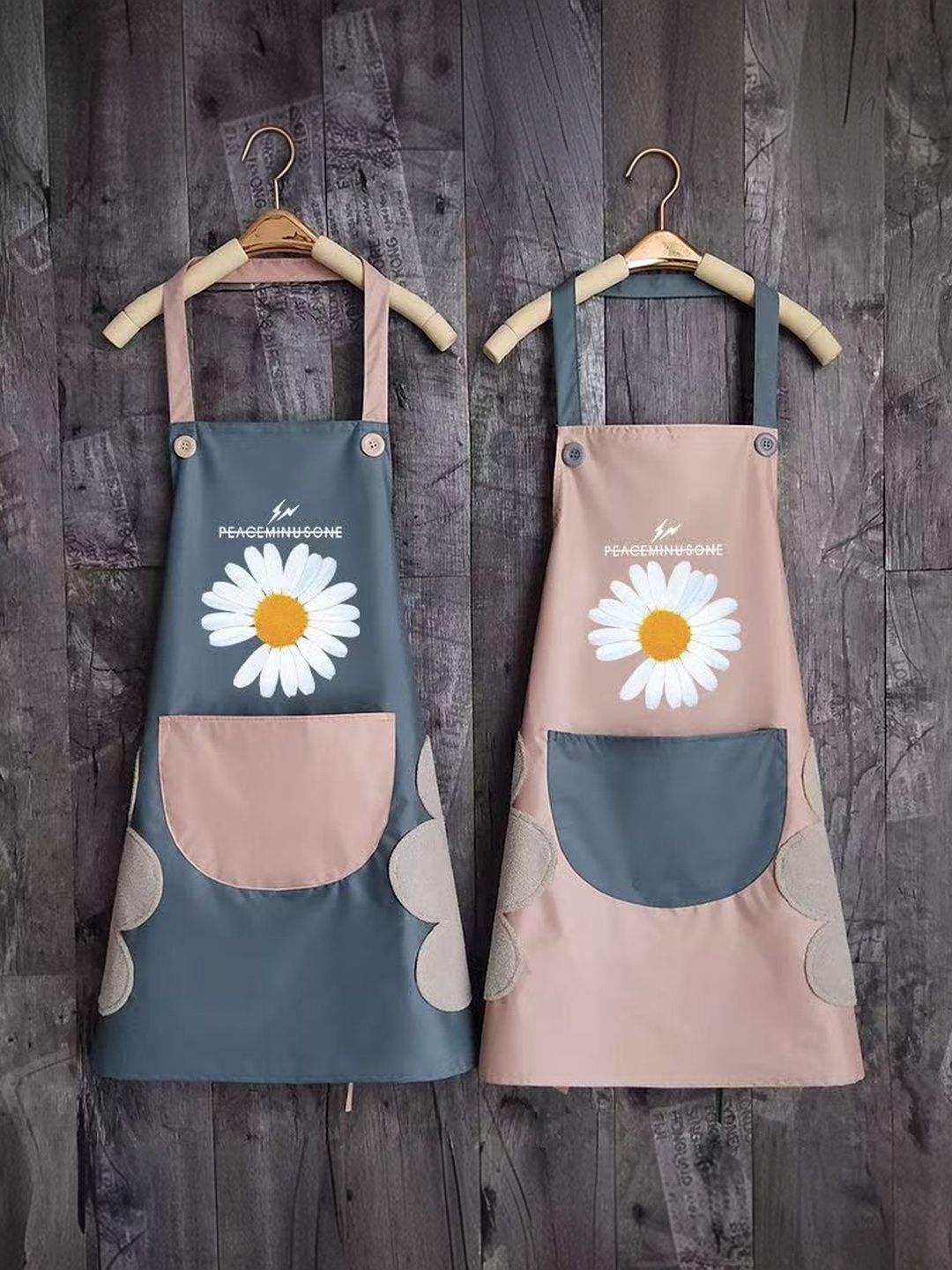 Ashmakam Set Of 2 Pink & Grey Floral Printed Waterproof Kitchen Aprons-picture-18