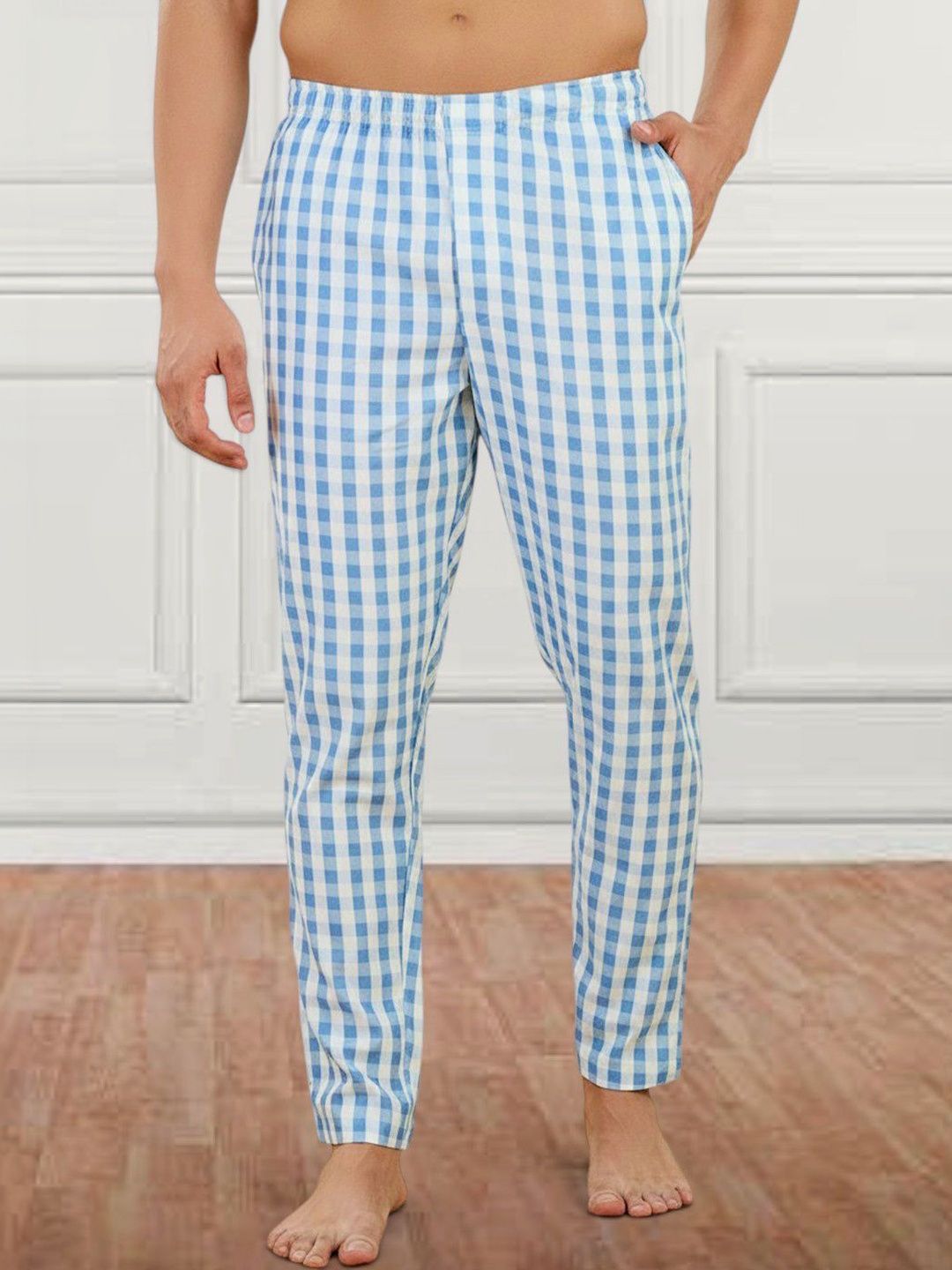 ETC Checked Cotton Mid-Rise Straight Lounge Pants-picture-46