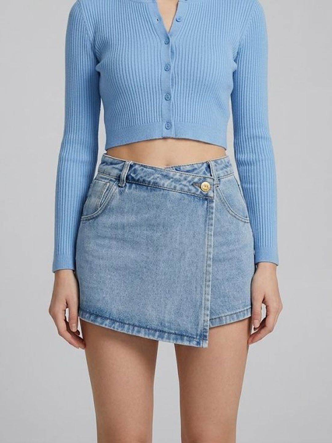 Suo Women Solid Denim Mini Skorts Skirt-picture-30