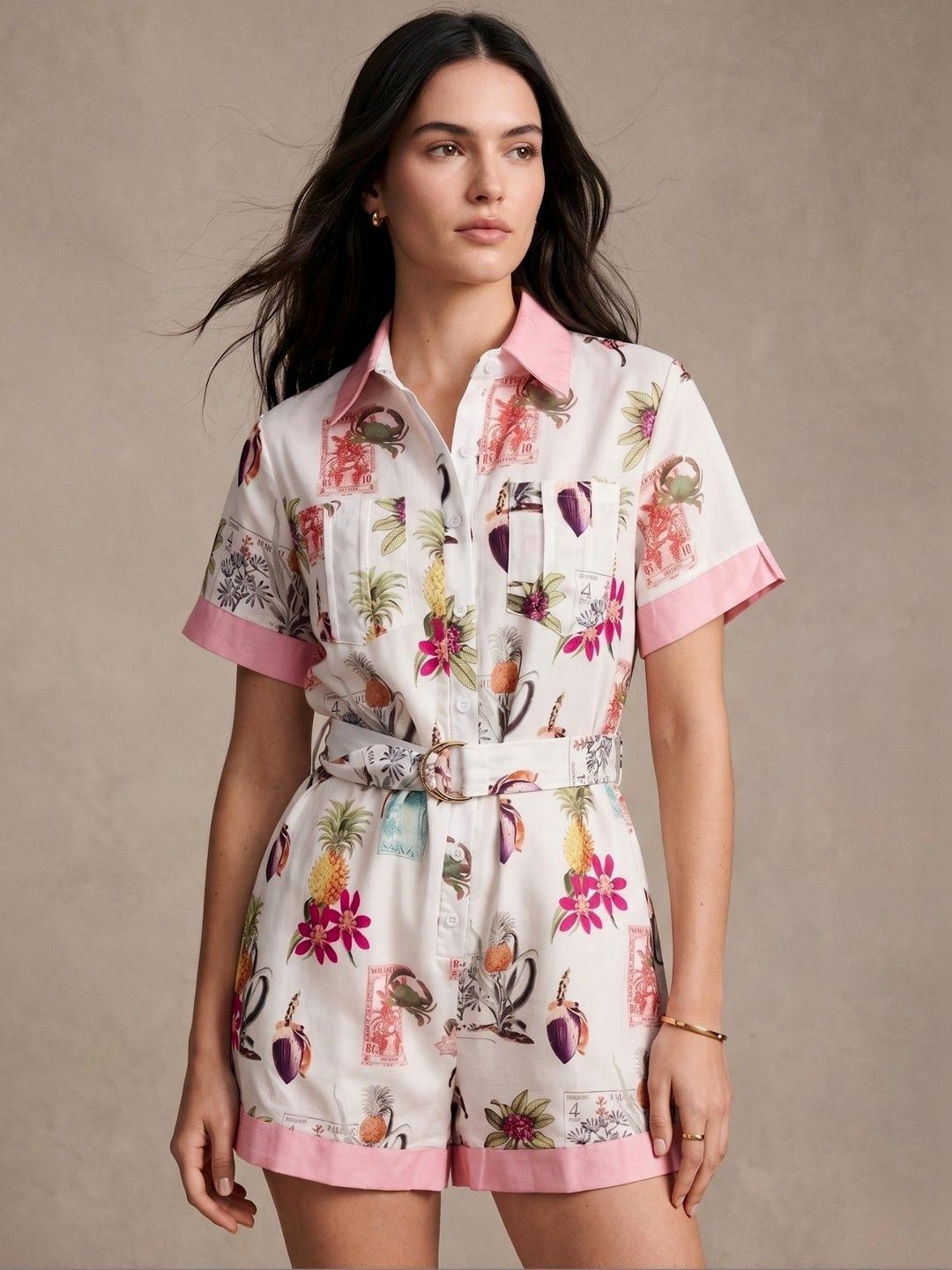 Outzidr Printed Collared Neck Waist Tie-Up Jumpsuits-picture-22