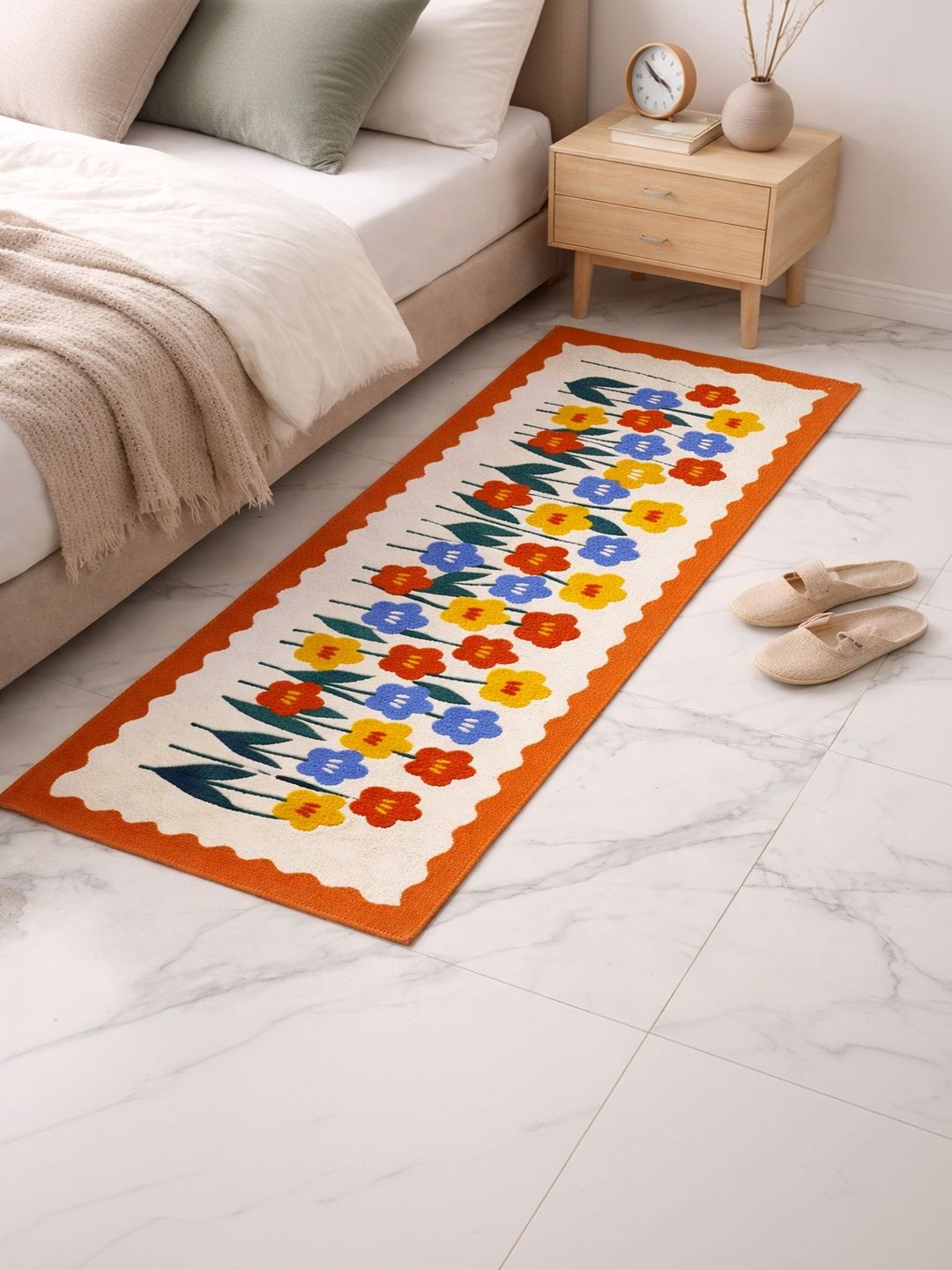 ANA White & Orange-Colored Floral Printed Pure Cotton Floor Runners-picture-13
