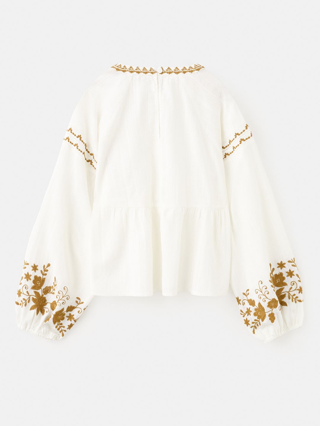 Mango Kids Girls Pure Cotton Floral Embroidered Raglan Sleeves Gathers A-Line Top-picture-25