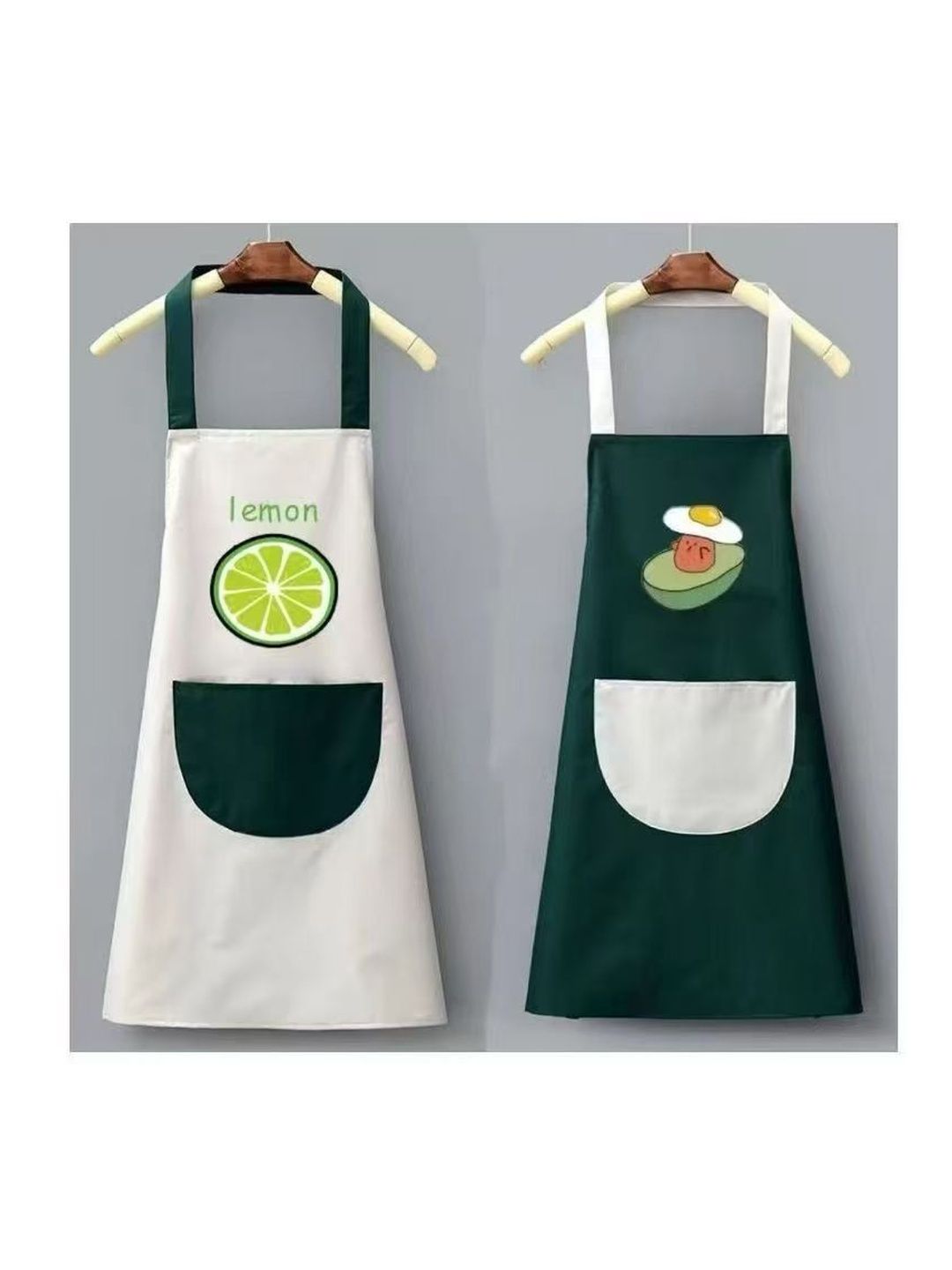 Ashmakam Set Of 2 Off-White & Green Fruit Printed Waterproof Kitchen Aprons-picture-12