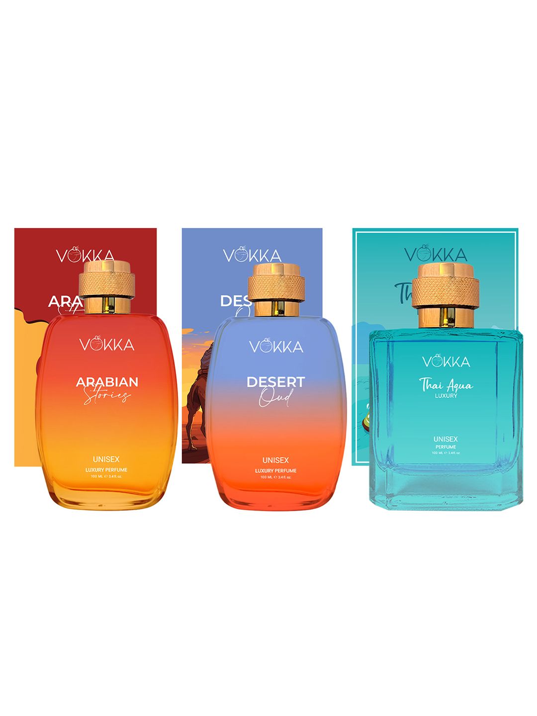 VOKKA Set Of 3 Arabian Stories Desert Oud & Aqua Long Lasting Eau De Parfum - 100 ml Each-picture-5