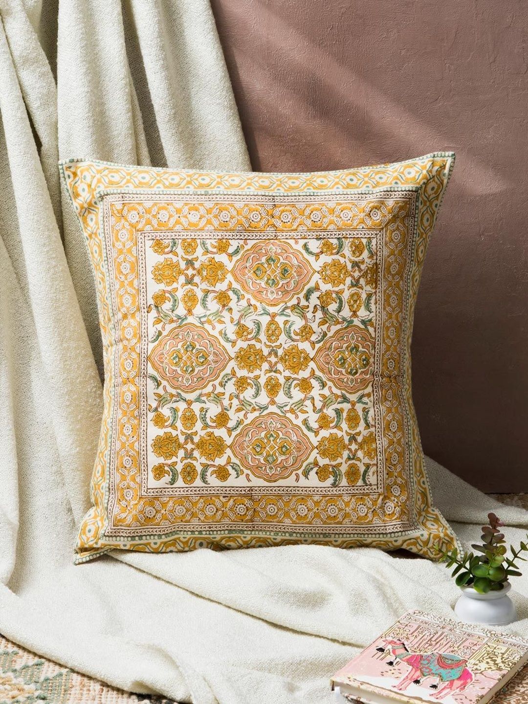 Fabindia Yellow & Blue Floral Square Cushion Covers-picture-43