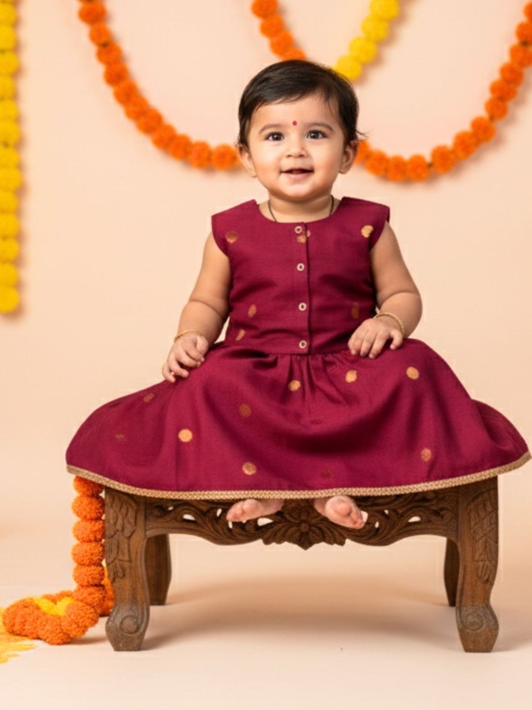 Sangria Infant Girls Woven Design Pure Silk Round Neck Flared Lehenga Choli-image-35