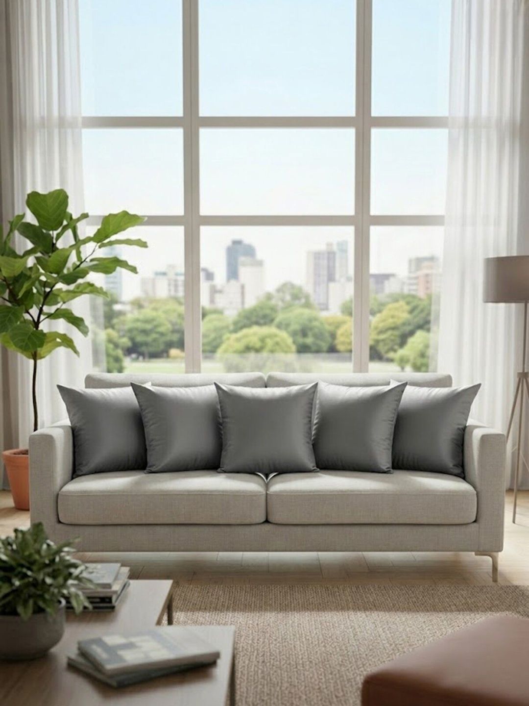 Aura Grey Set of 5 Satin Square Cushion Covers-image-26