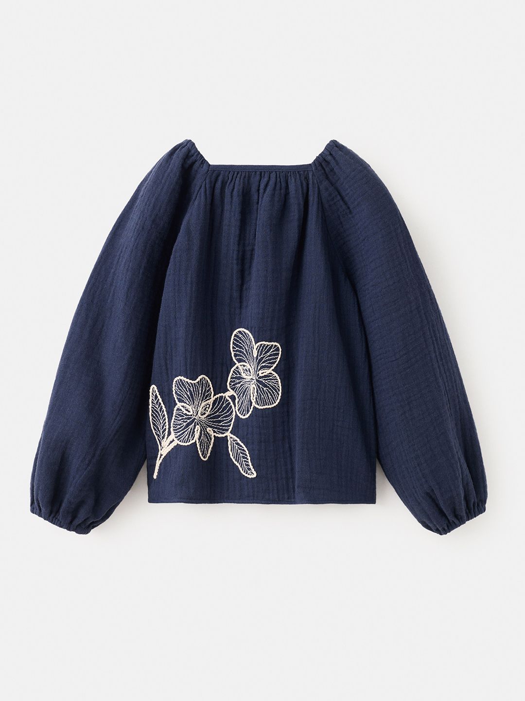 Mango Kids Floral Embroidered Puff Sleeve Pure Cotton Top-picture-17