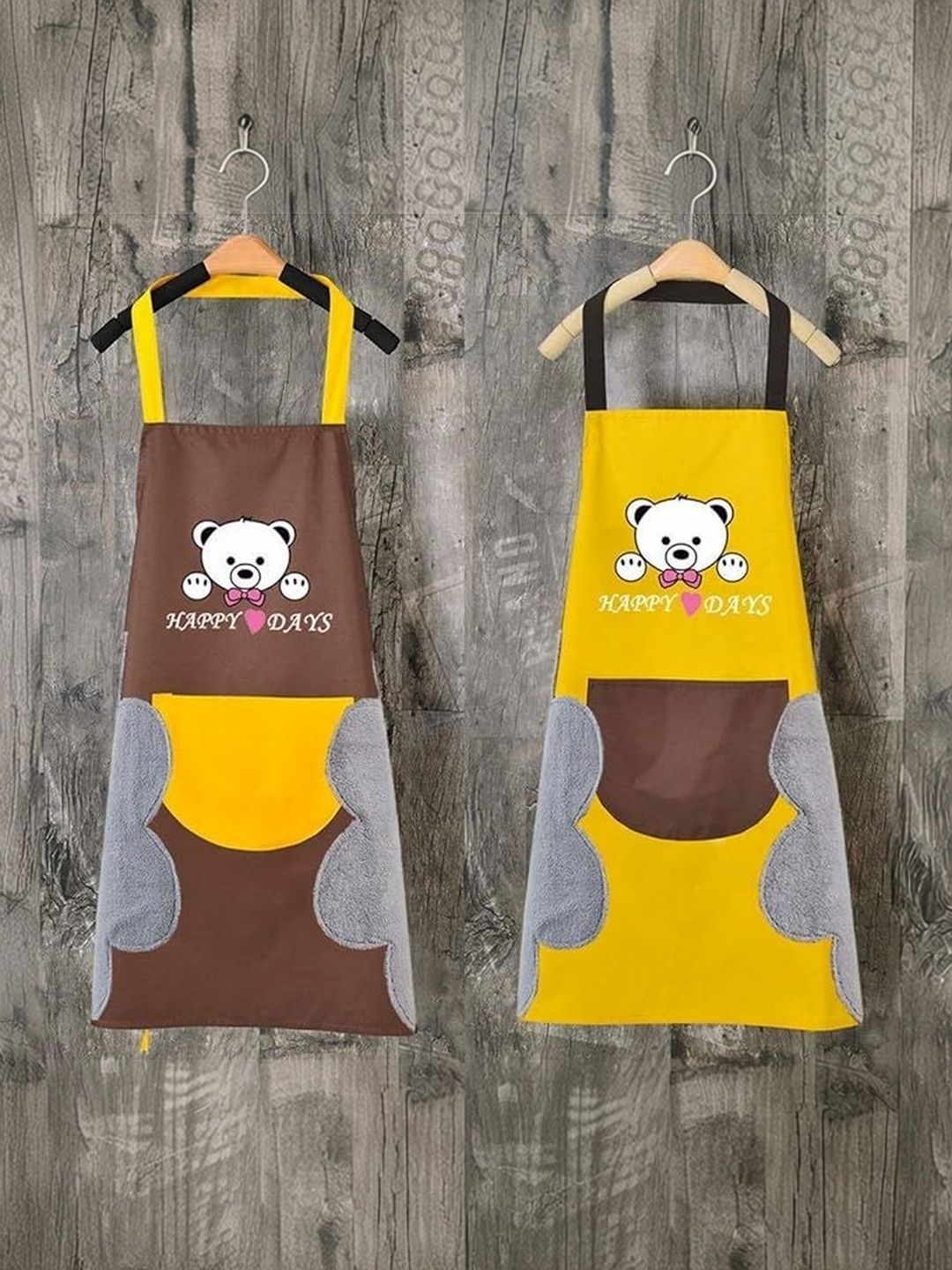 Ashmakam Set Of 2 Brown & Yellow Cute Panda Cartoon Printed Waterproof Kitchen Aprons-picture-39