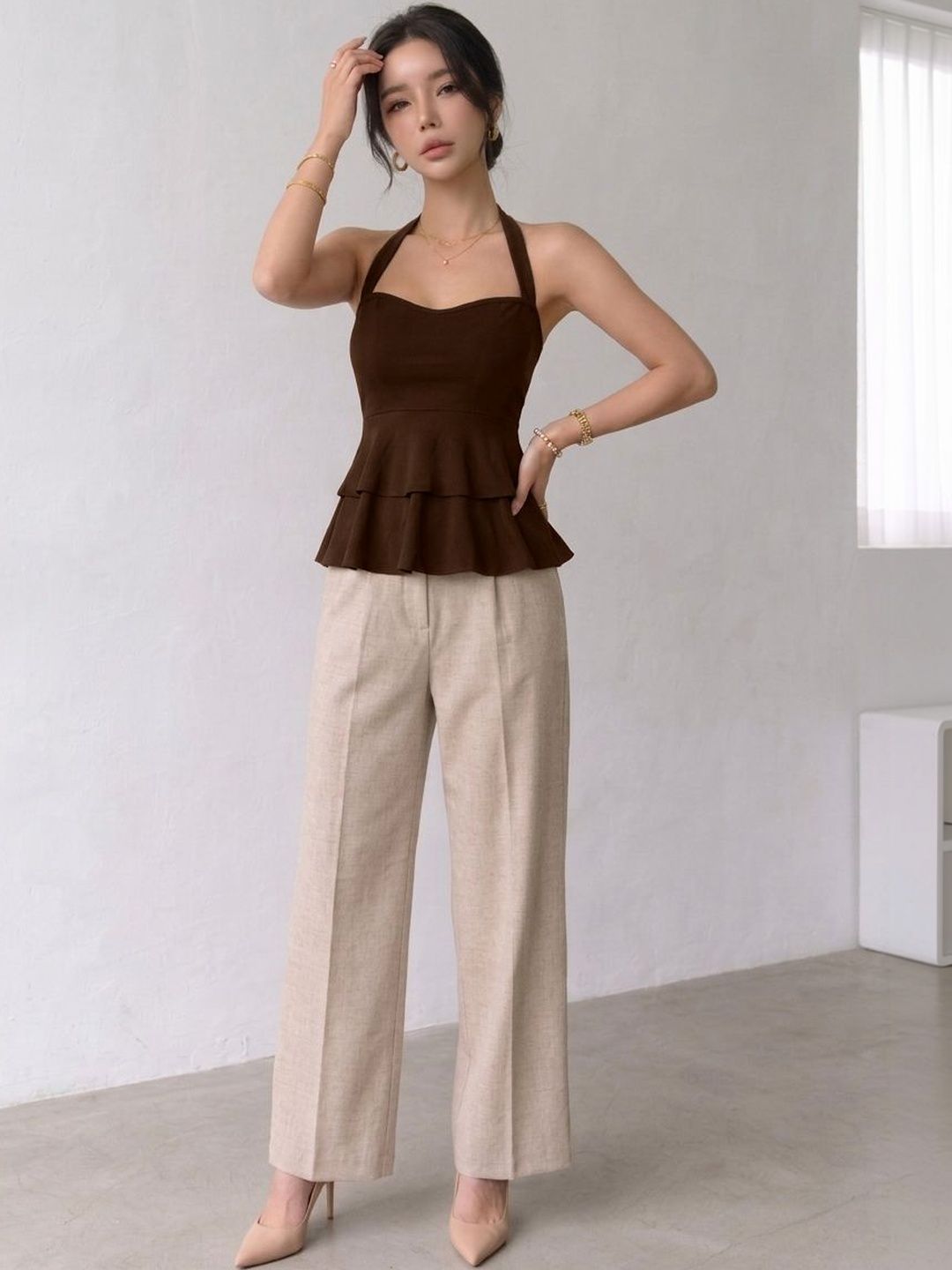 Tivante Halter Neck Ruffles Peplum Top view 5