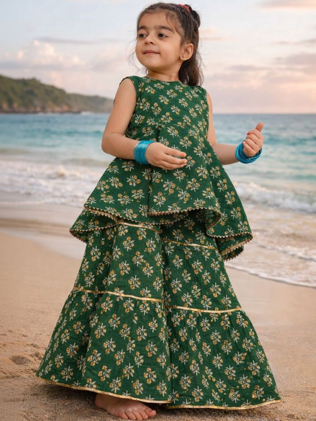 Sangria Girls Printed Round Neck Kurti & Sharara-image-41