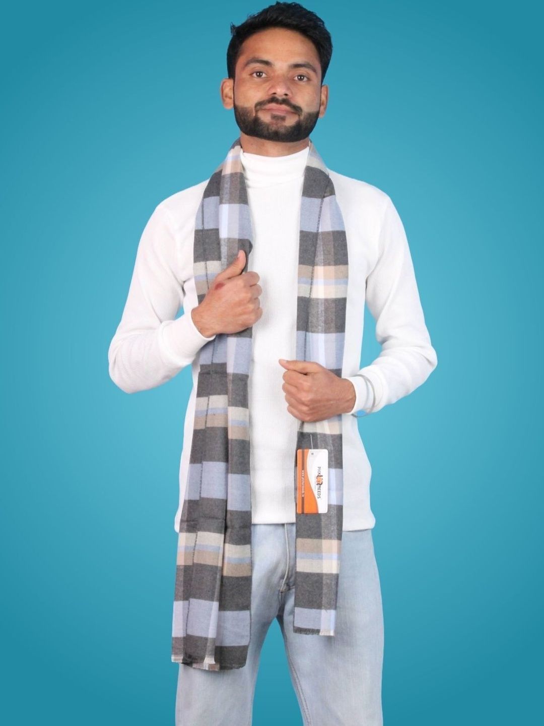 Pick Ur Needs Men Checked Merino Wool Mufflers-picture-37
