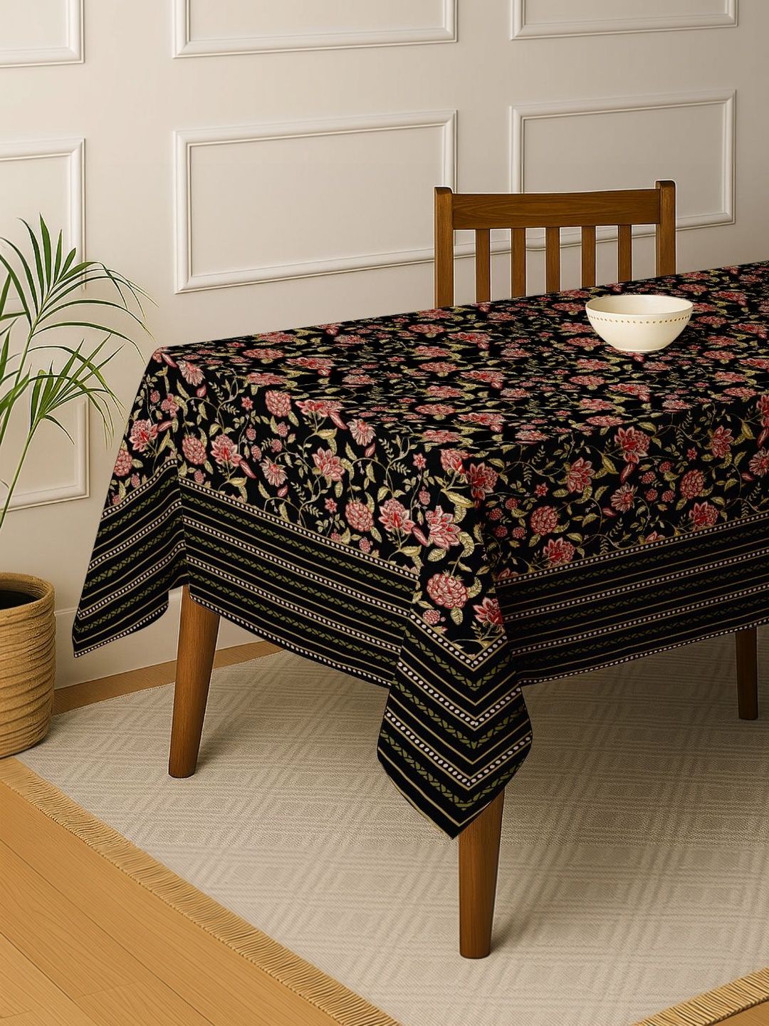 Vargottam Black Floral Cotton 6-Seater Table Cover-picture-28