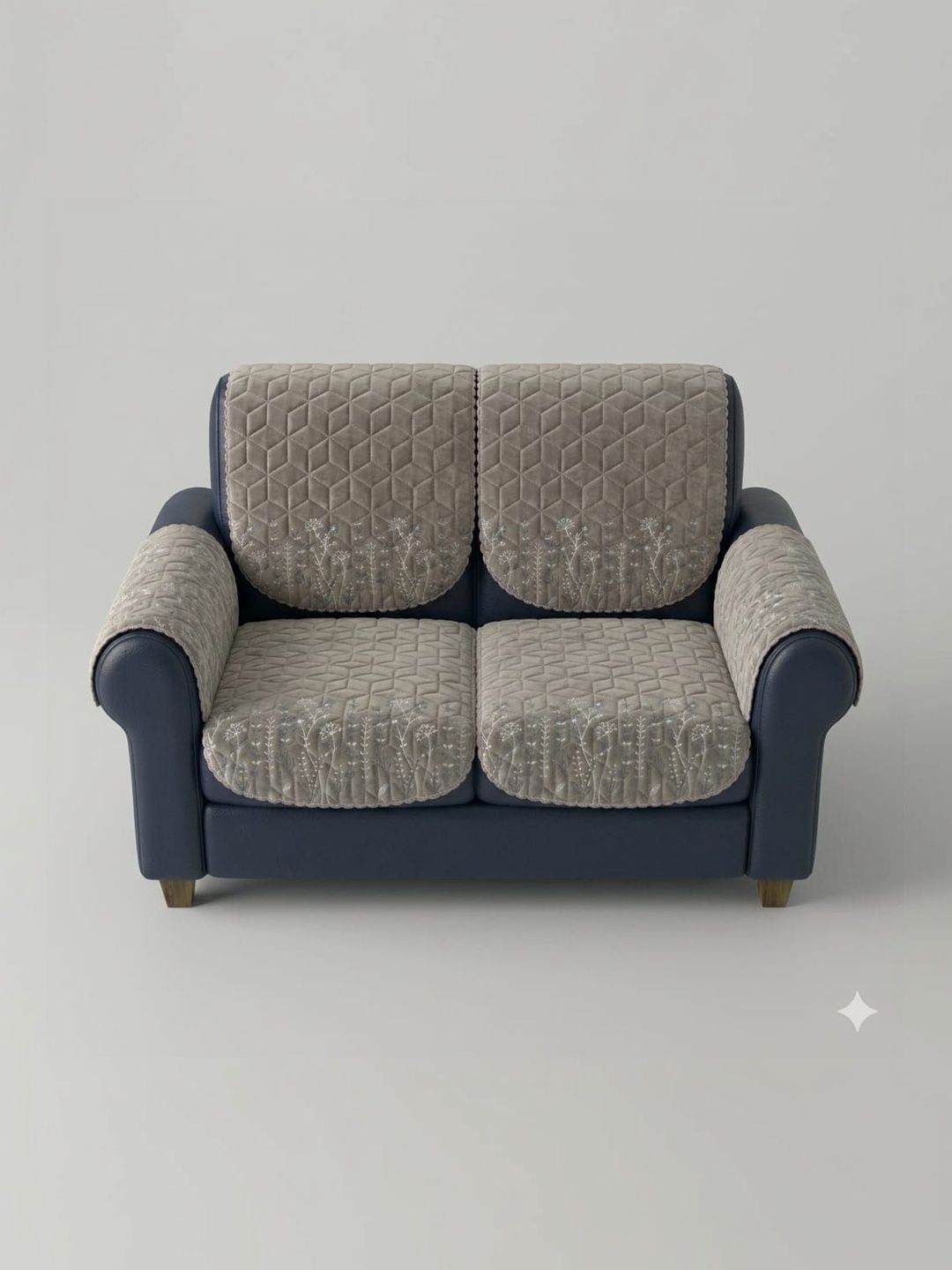 RAINBOW FURNISHINGS Beige & Grey Embroidered Sofa Cover With Arms-image-45