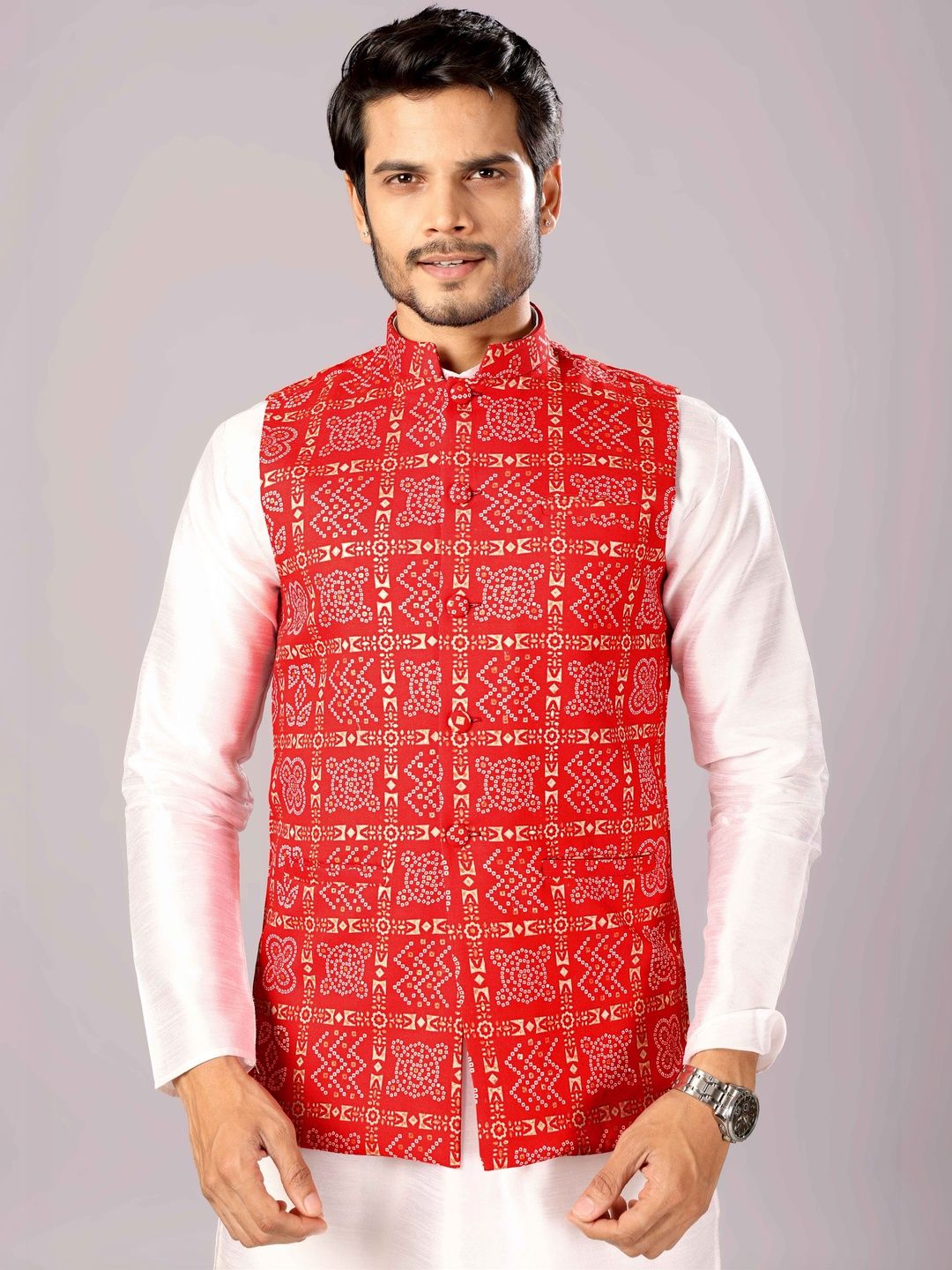 MODERN MUGHALS Printed Mandarin Collar Sleeveless Nehru Jackets-picture-53