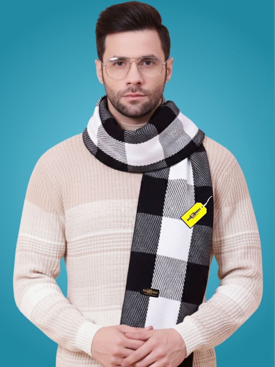 Pick Ur Needs Men Checked Merino Wool Mufflers-picture-31