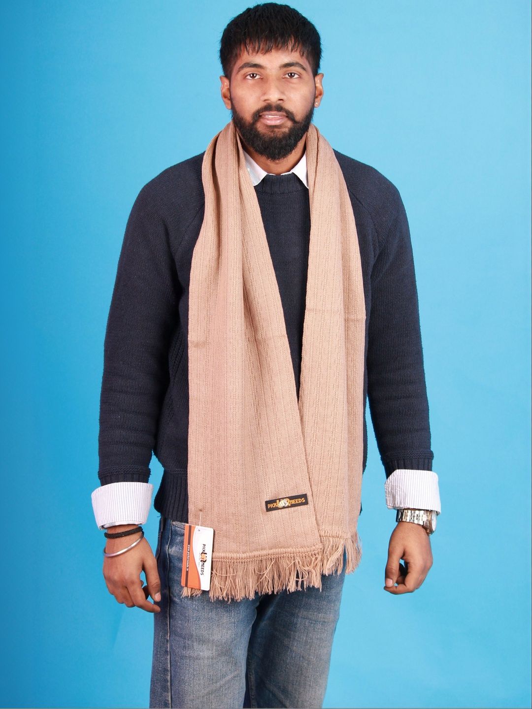 Pick Ur Needs Men Ribbed Merino Wool Mufflers-picture-19