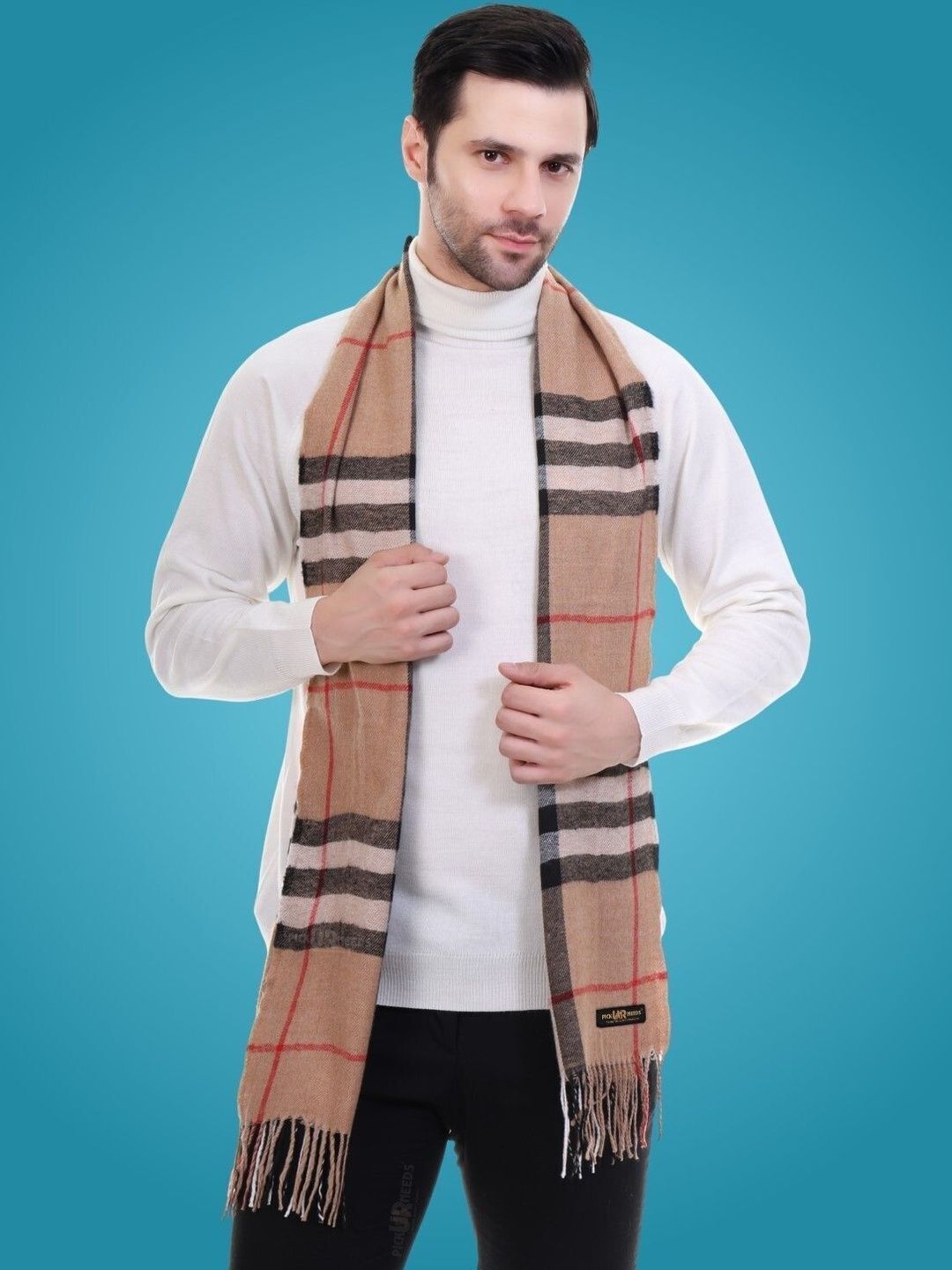 Pick Ur Needs Men Checked Merino Wool Mufflers-picture-41