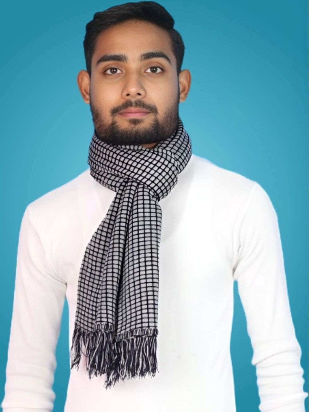 Pick Ur Needs Men Checked Merino Wool Mufflers-picture-33