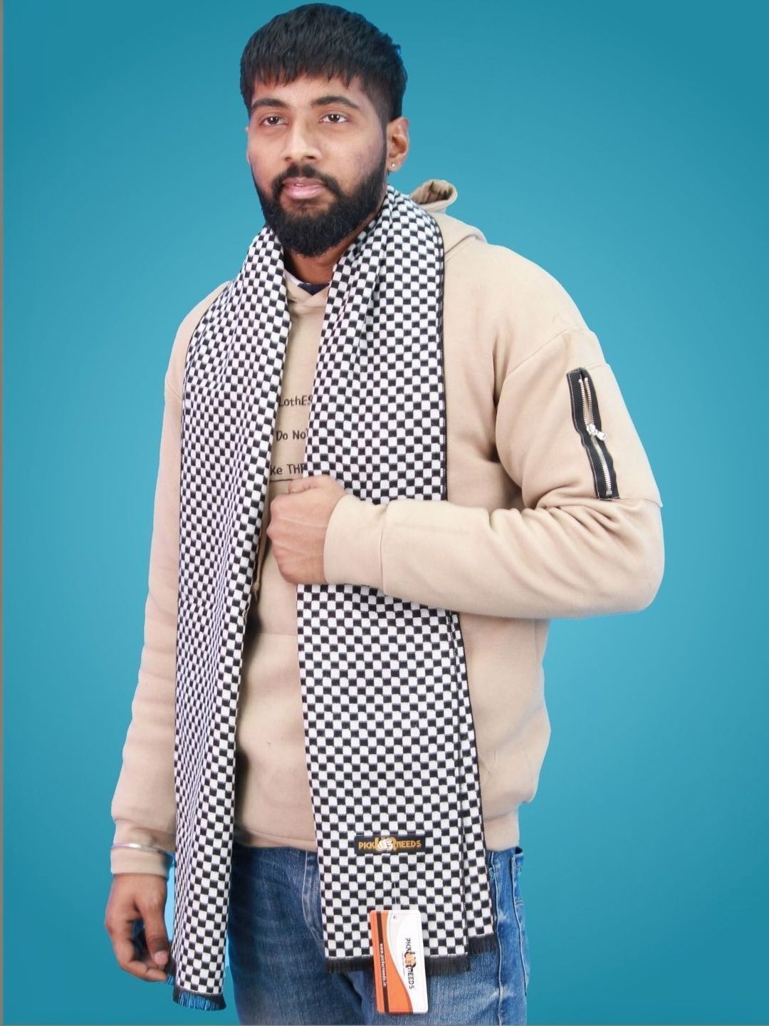 Pick Ur Needs Men Checked Merino Wool Mufflers-picture-23
