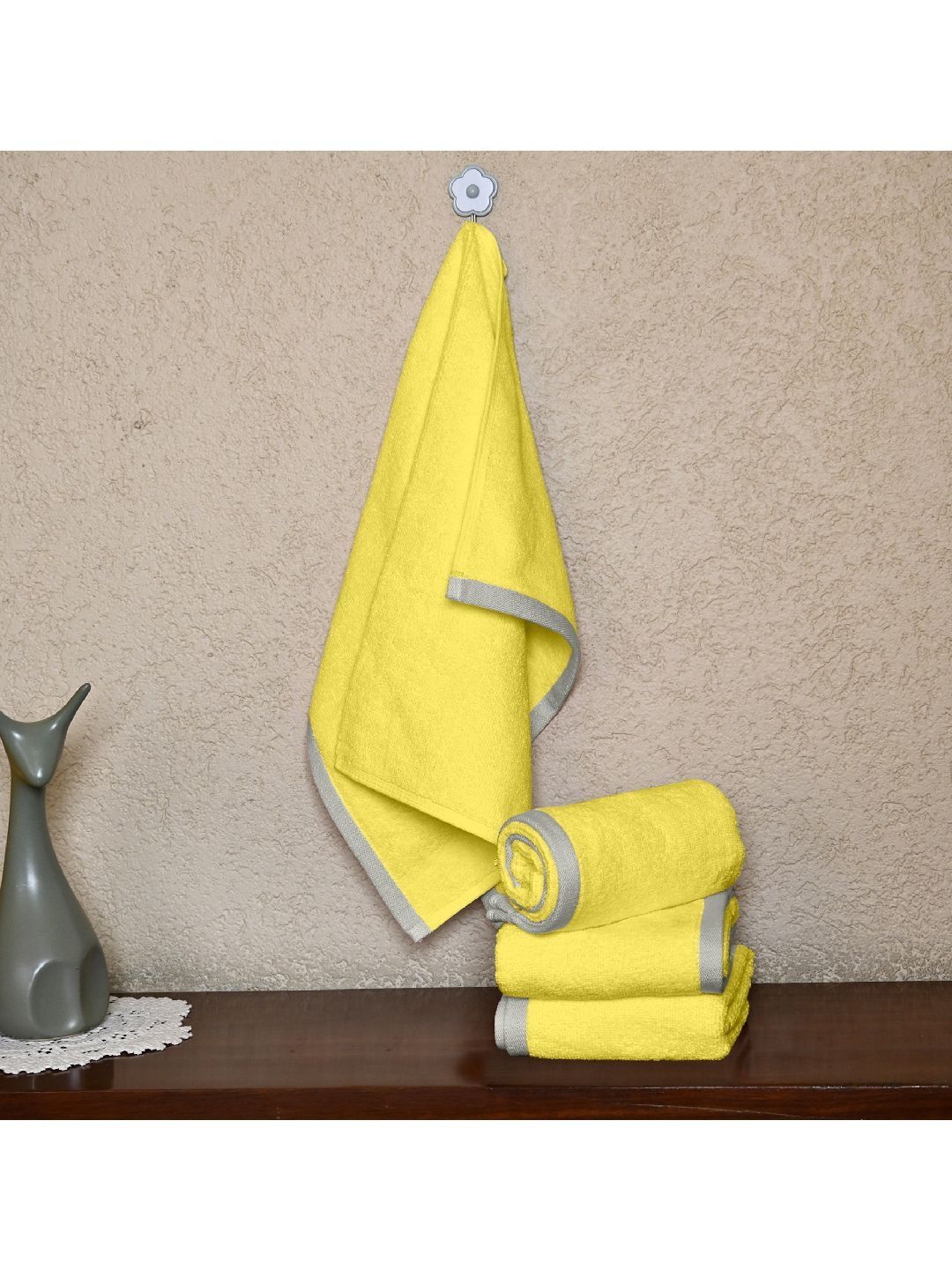 Divine Casa Yellow 4 Piece Cotton 500 GSM Towel Set-image-22