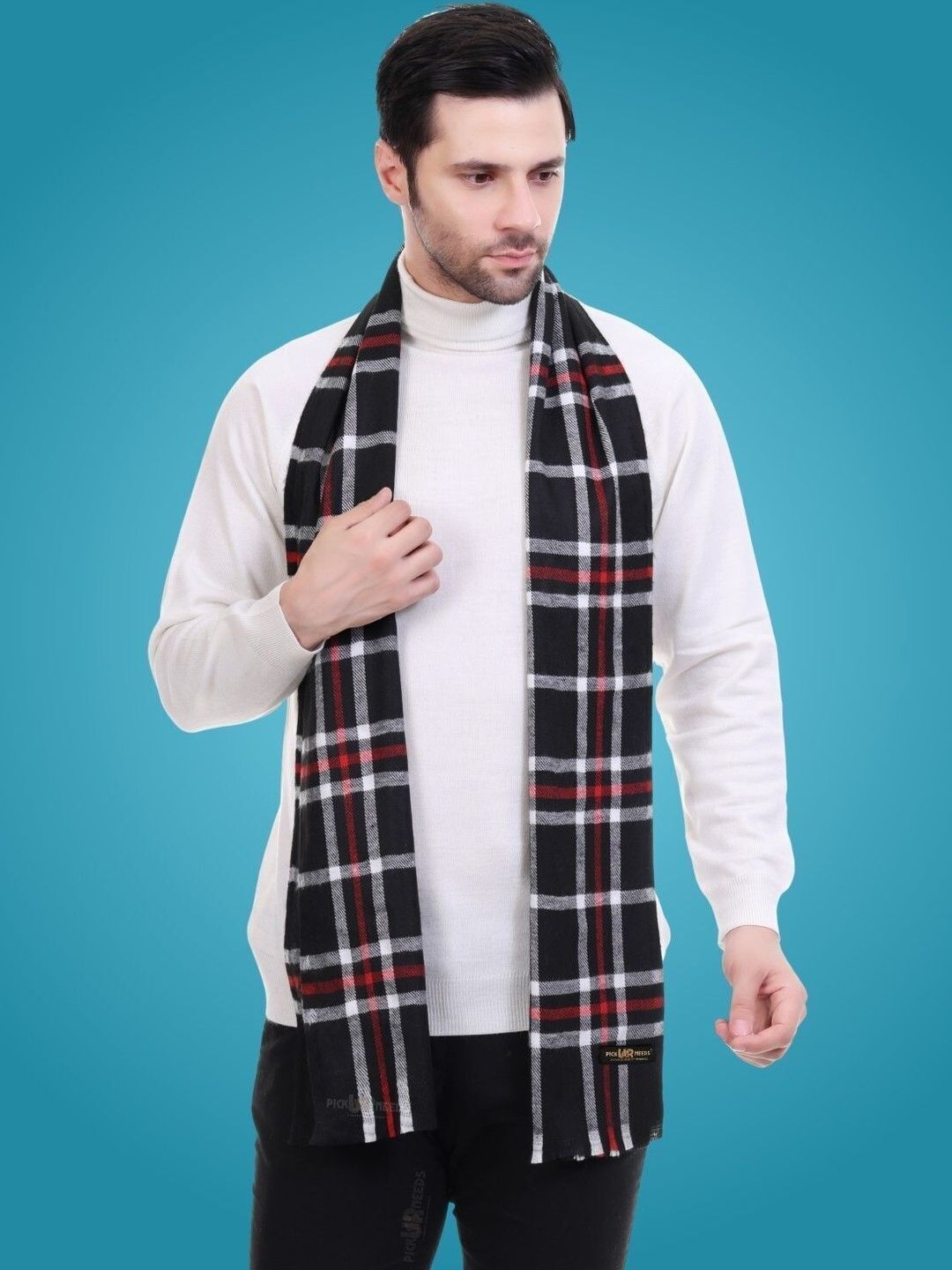 Pick Ur Needs Men Checked Merino Wool Mufflers-picture-33