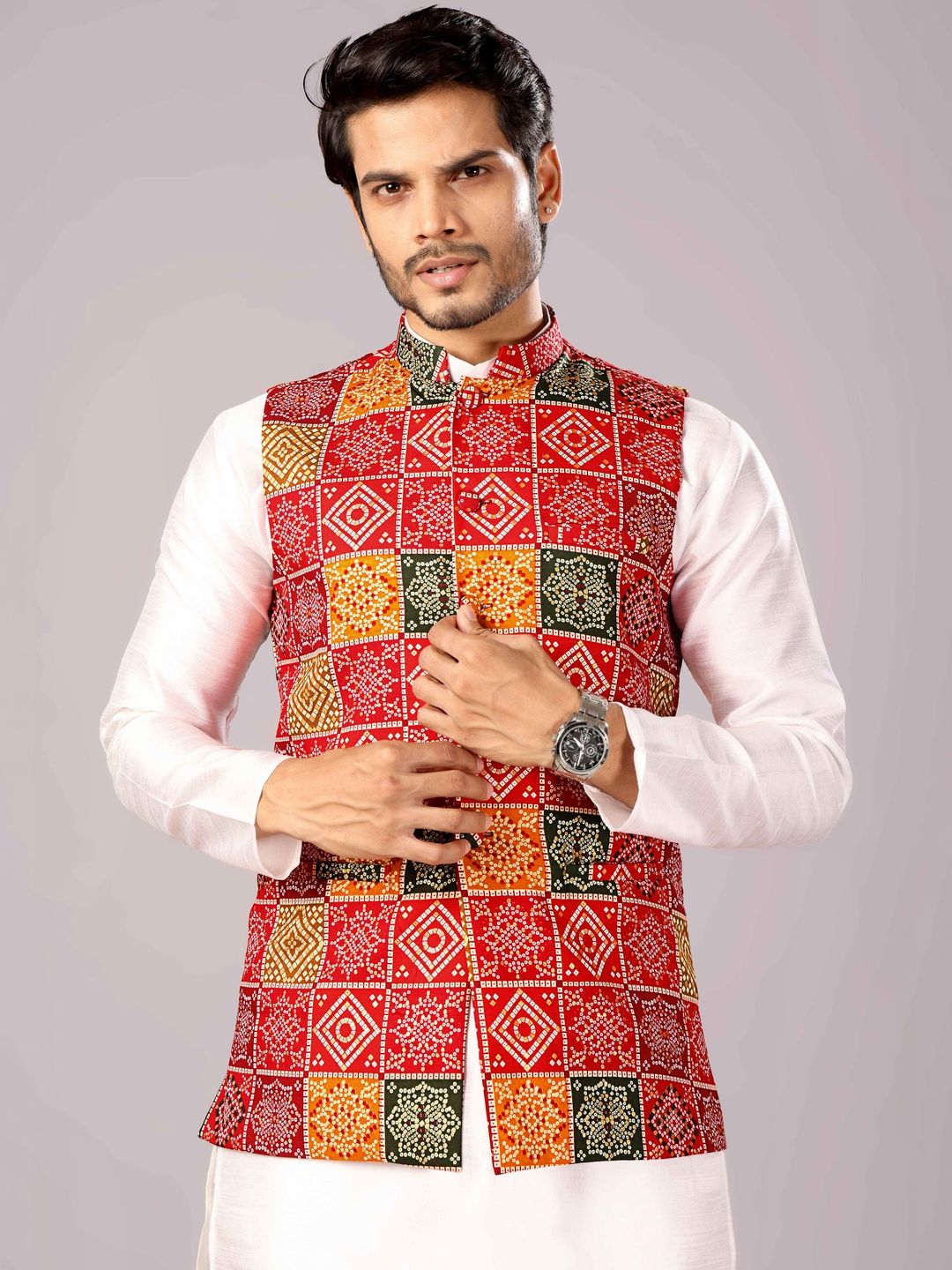 MODERN MUGHALS Printed Mandarin Collar Sleeveless Nehru Jackets-picture-35