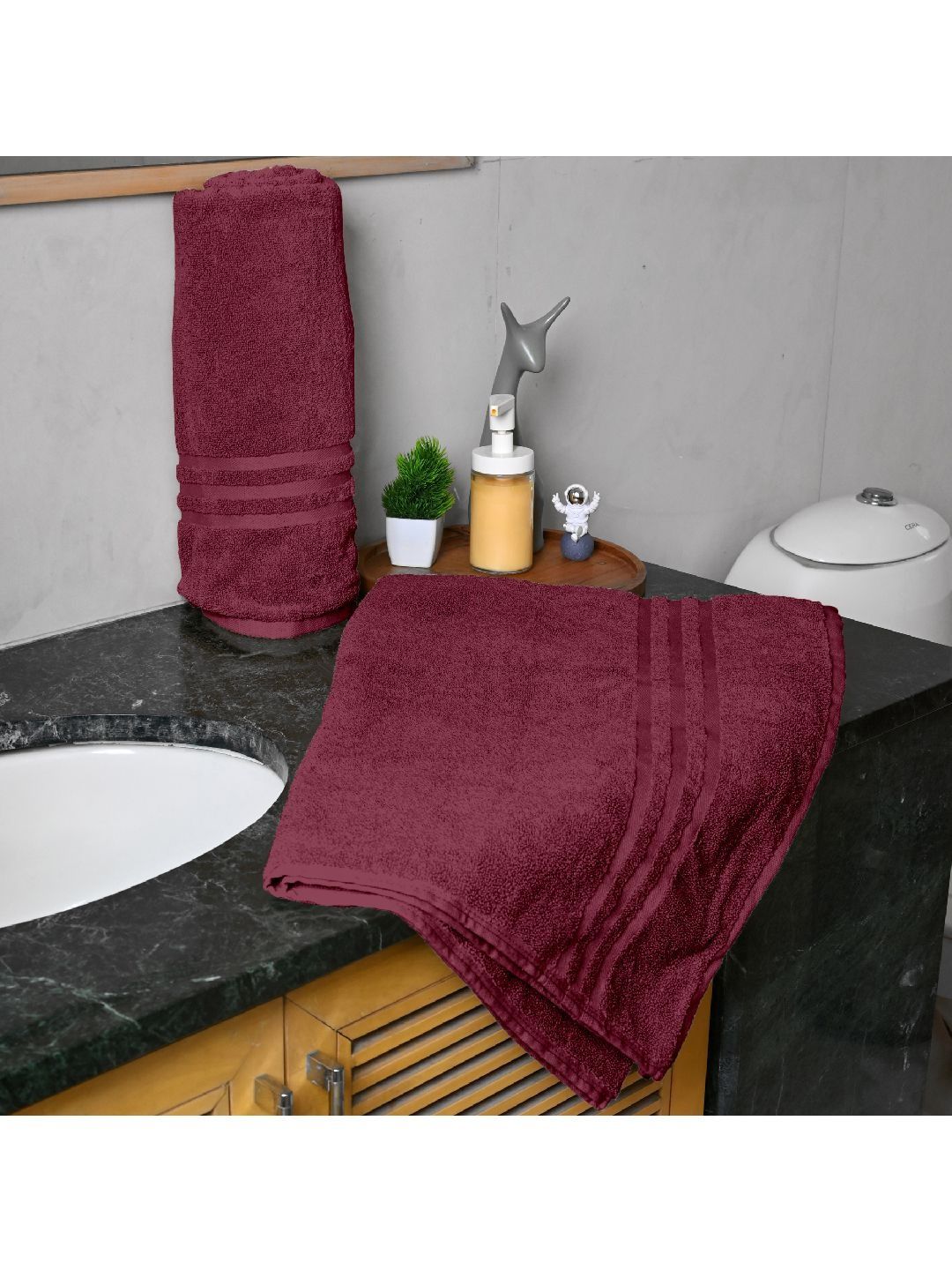 Divine Casa Maroon 2 Piece Cotton 550 GSM Towel Set-picture-28