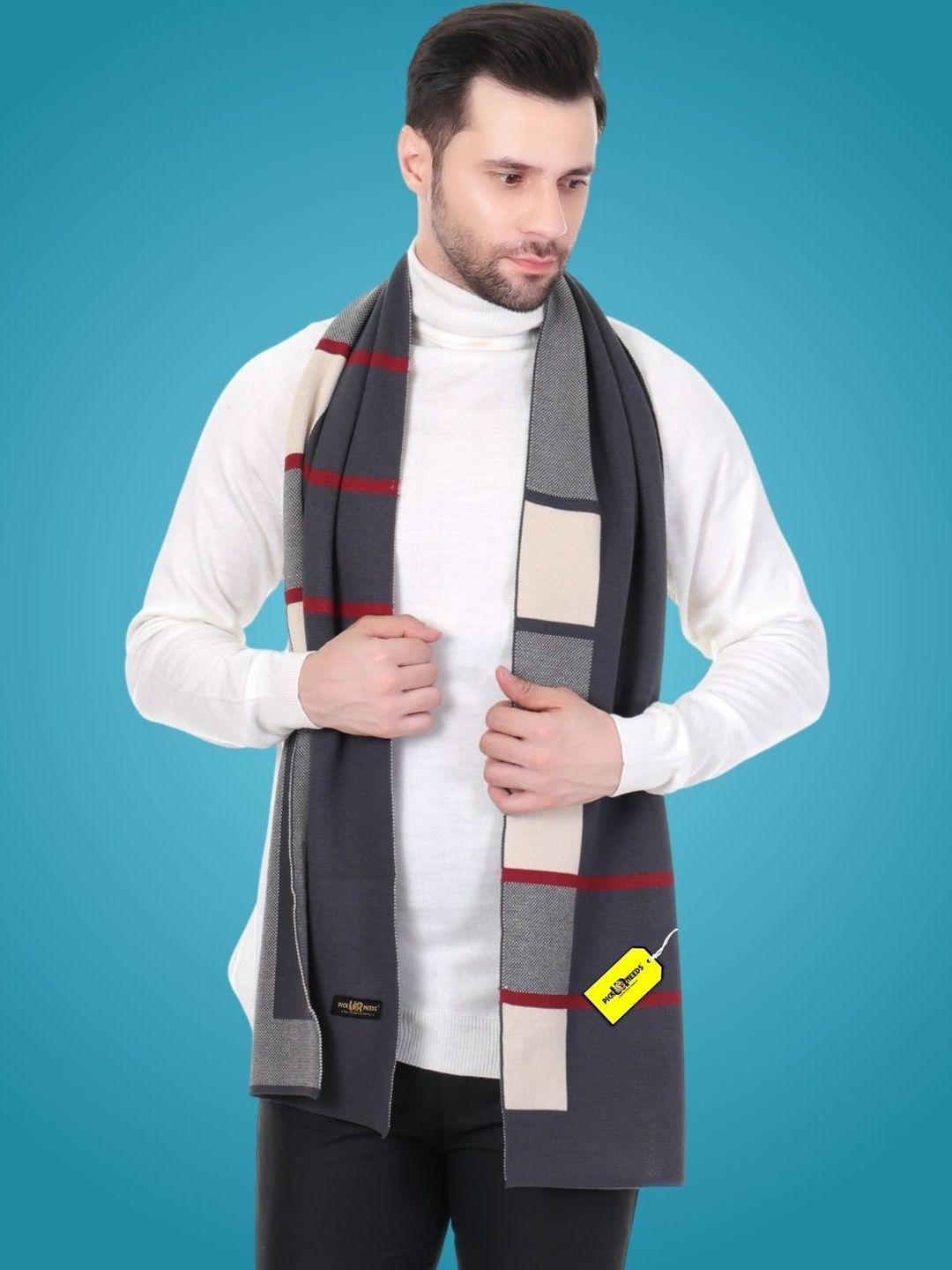Pick Ur Needs Men Checked Merino Wool Mufflers-picture-20