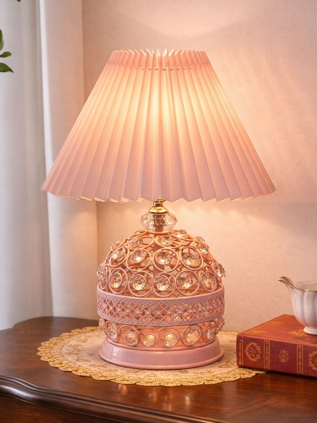Homesake Pink Textured Ceramic Industrial Cylindrical Shaped Table Lamp-picture-21
