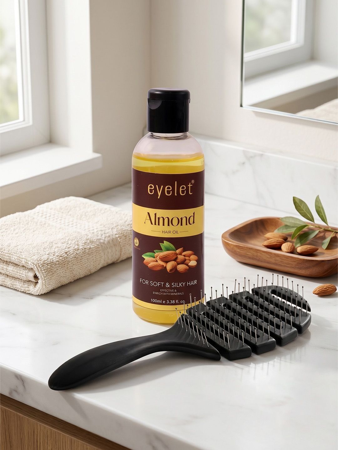 eyelet Set Of 2 Almond Hair Oil & Detangling Hair Brush - 100 ml-image-11