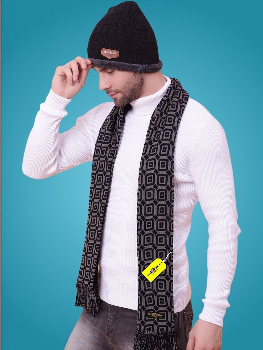 Pick Ur Needs Men Patterned Merino Wool Mufflers-picture-38