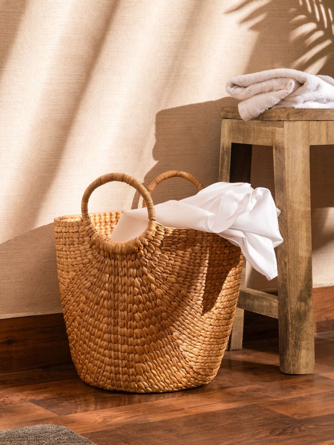 DHARINI Beige Water Hyacinth Laundry Basket-picture-15
