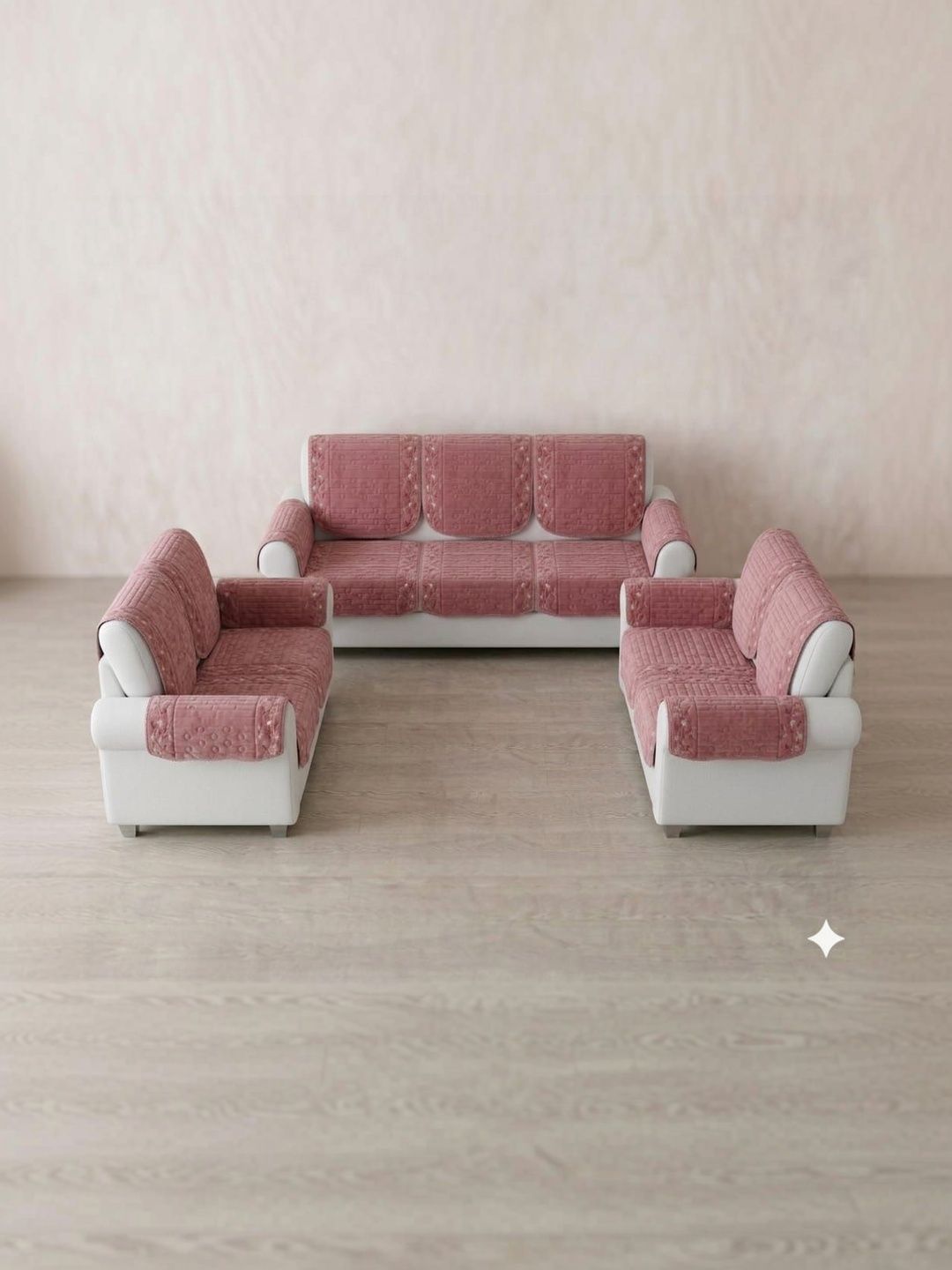 RAINBOW FURNISHINGS Pink & Rose Embroidered Sofa Cover With Arms-image-10