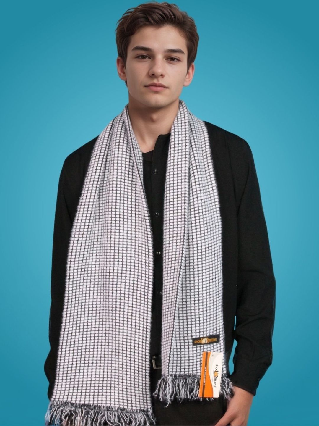 Pick Ur Needs Men Checked Merino Wool Mufflers-image-10