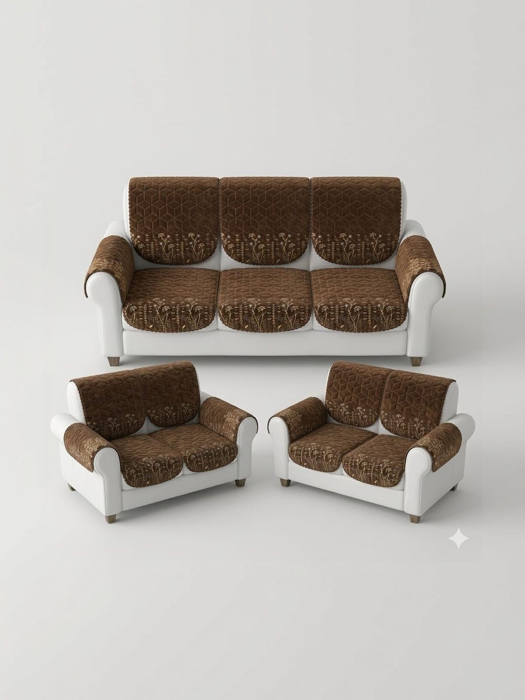 RAINBOW FURNISHINGS Brown & Brown Embroidered Sofa Cover With Arms-image-39