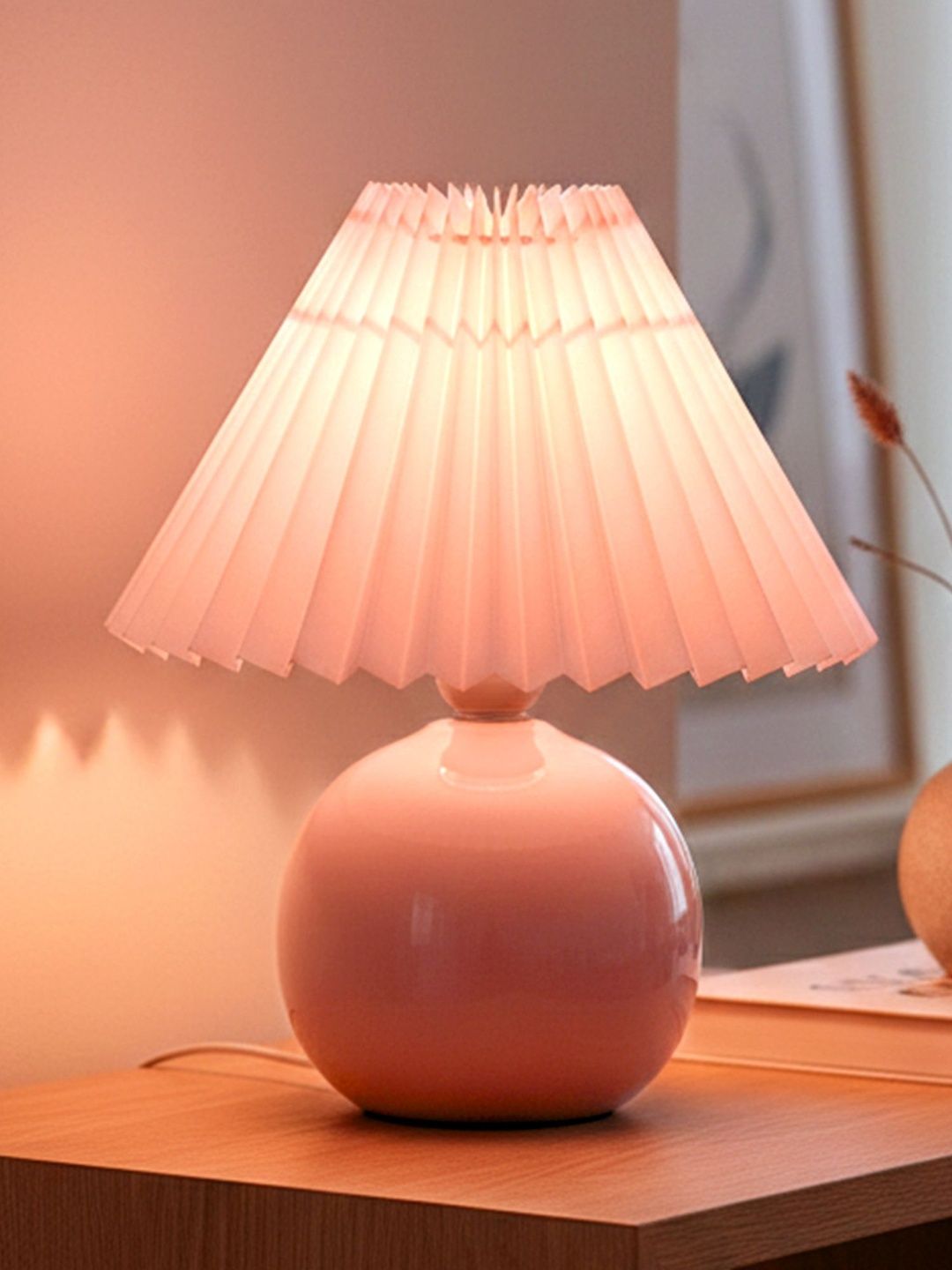 Homesake Pink Textured Ceramic Contemporary Spherical Table Lamp-image-24