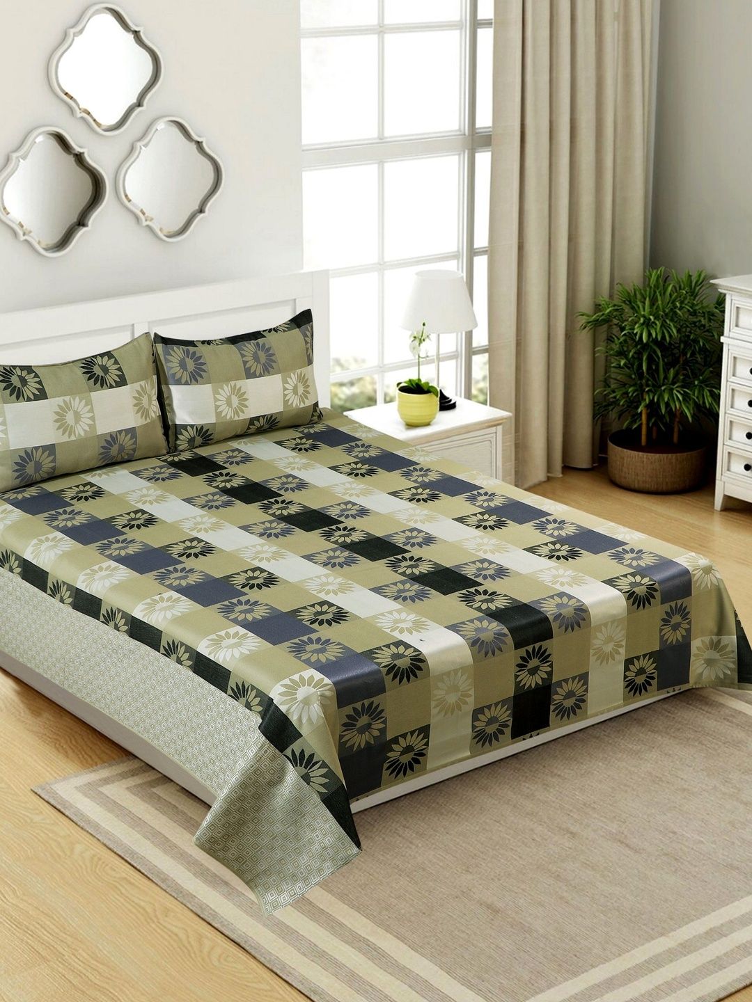 Victor Multicoloured Floral 210 TC King Bedsheet with 2 Pillow Covers-image-27