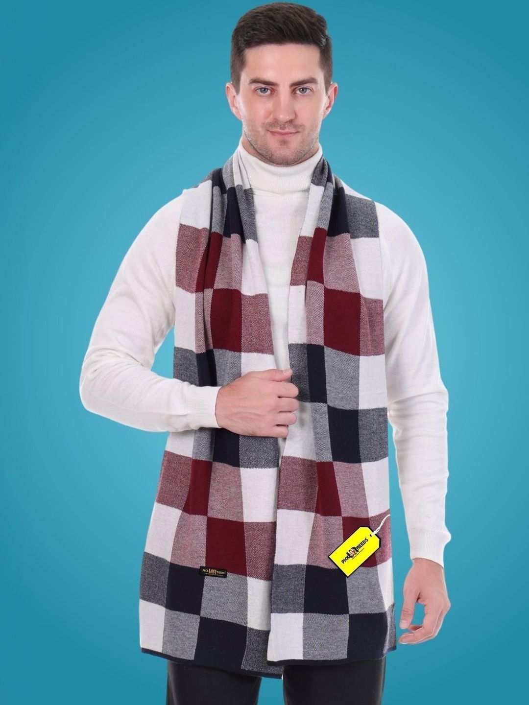 Pick Ur Needs Men Checked Merino Wool Mufflers-picture-40