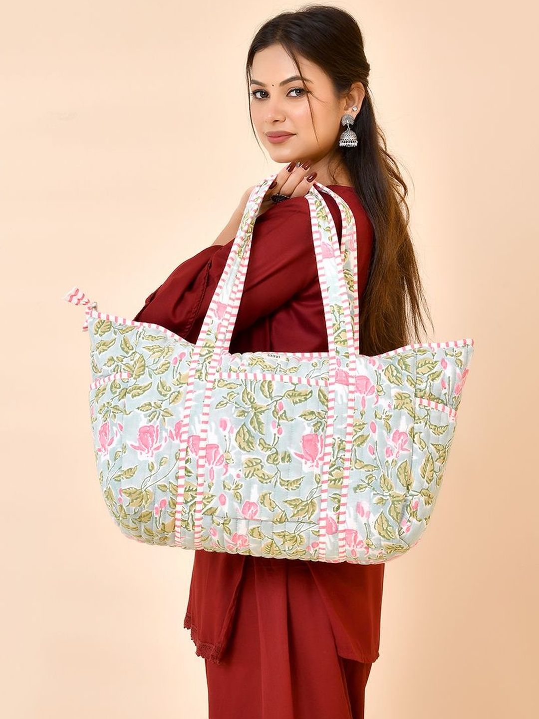 Taavi Women Floral Hand Block Printed Quilted Shoulder Bag-image-33