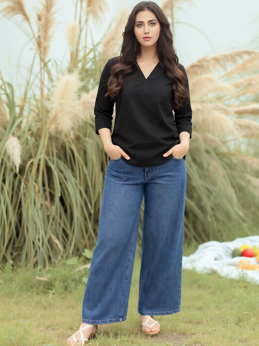 The Roadster Lifestyle Co V-Neck Three-Fourth Sleeve Top-picture-38