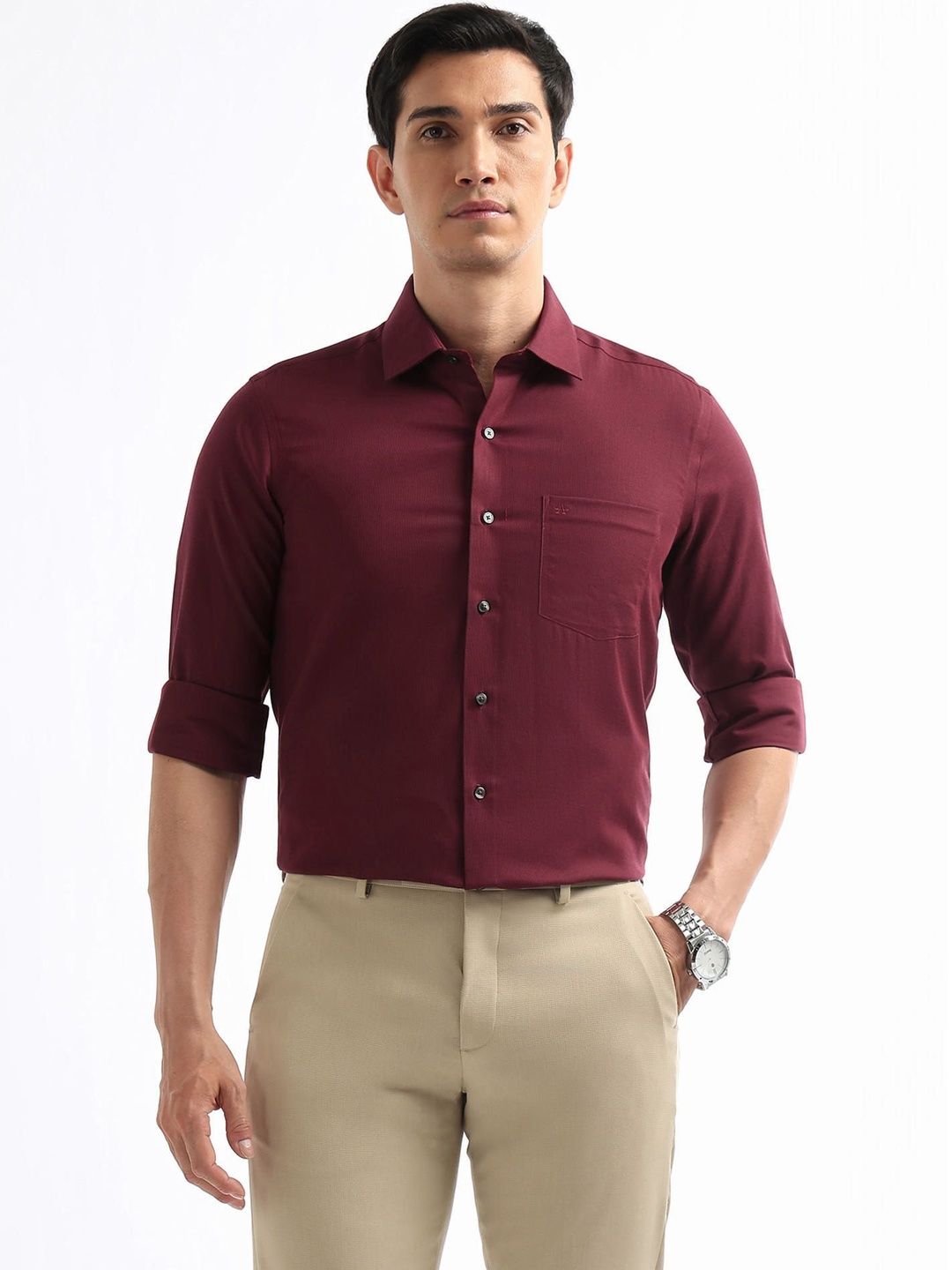 Arrow Manhattan Slim Fit Textured Pure Cotton Formal Shirt-picture-12