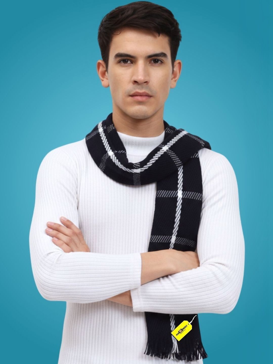 Pick Ur Needs Men Checked Merino Wool Mufflers-picture-27