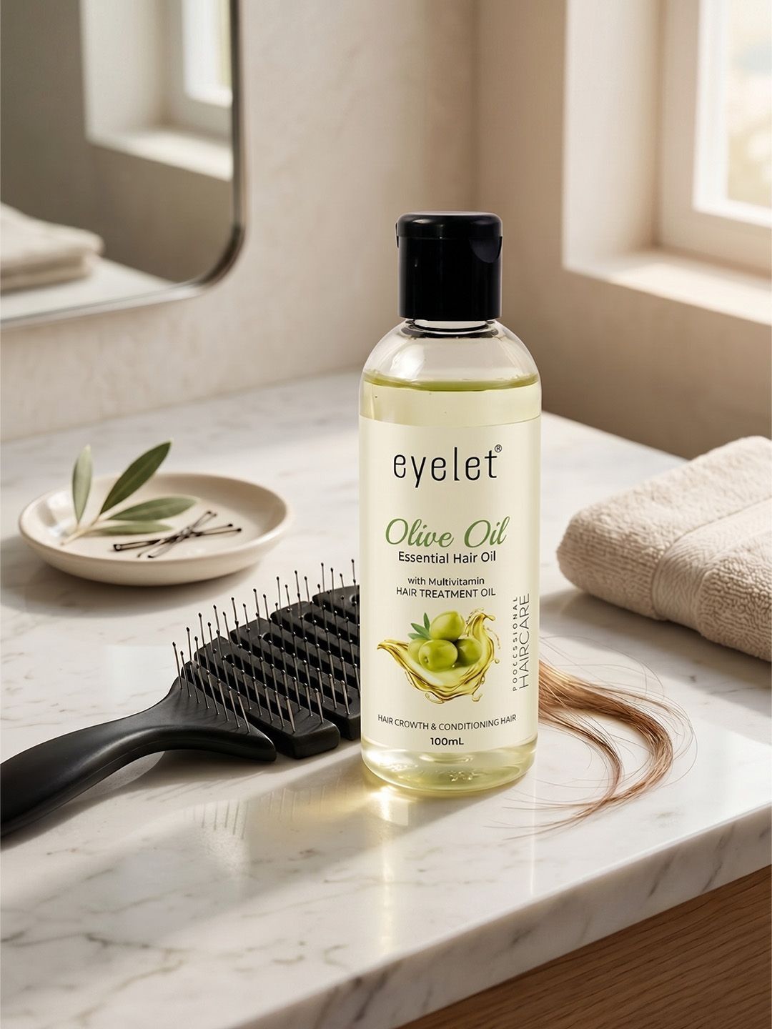 eyelet Set Of 2 Olive Hair Oil & Detangling Hair Brush - 100 ml-image-8