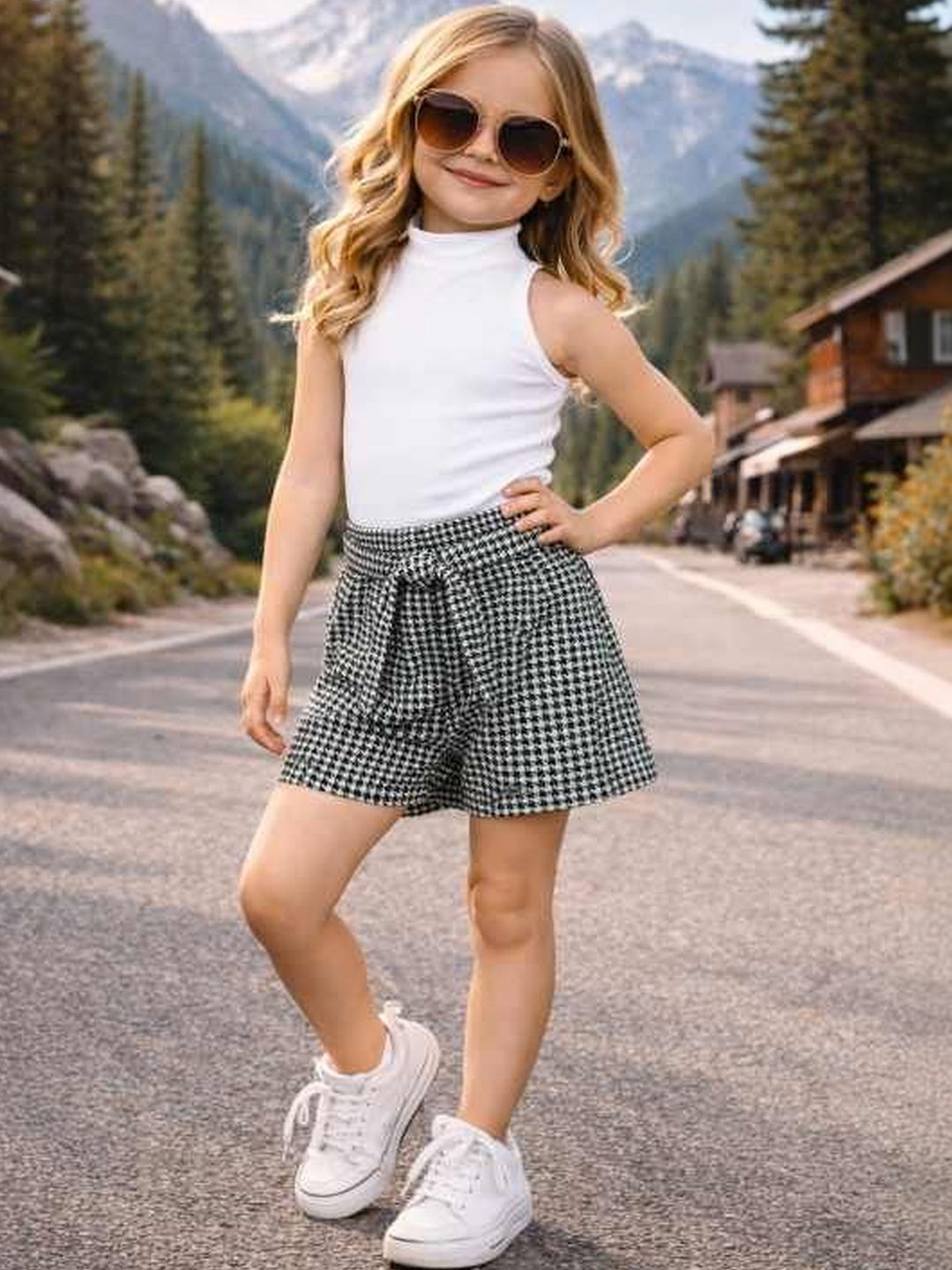 RAMIAAZ Girls High Neck Cotton Blend Top with Shorts-picture-13