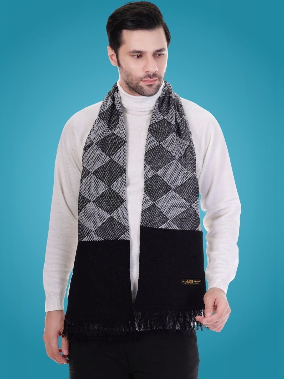 Pick Ur Needs Men Checked Merino Wool Mufflers-picture-24
