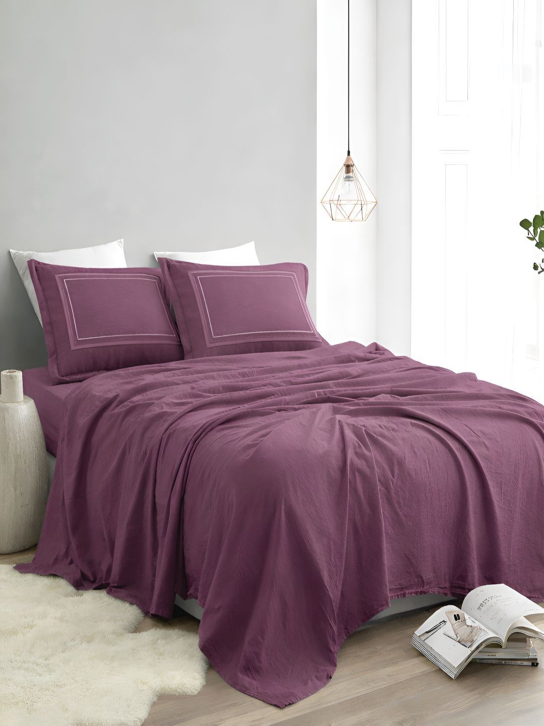 Sangria Purple Pure Cotton Soft Feel 350 TC Super King Superfine Bedsheets-image-40