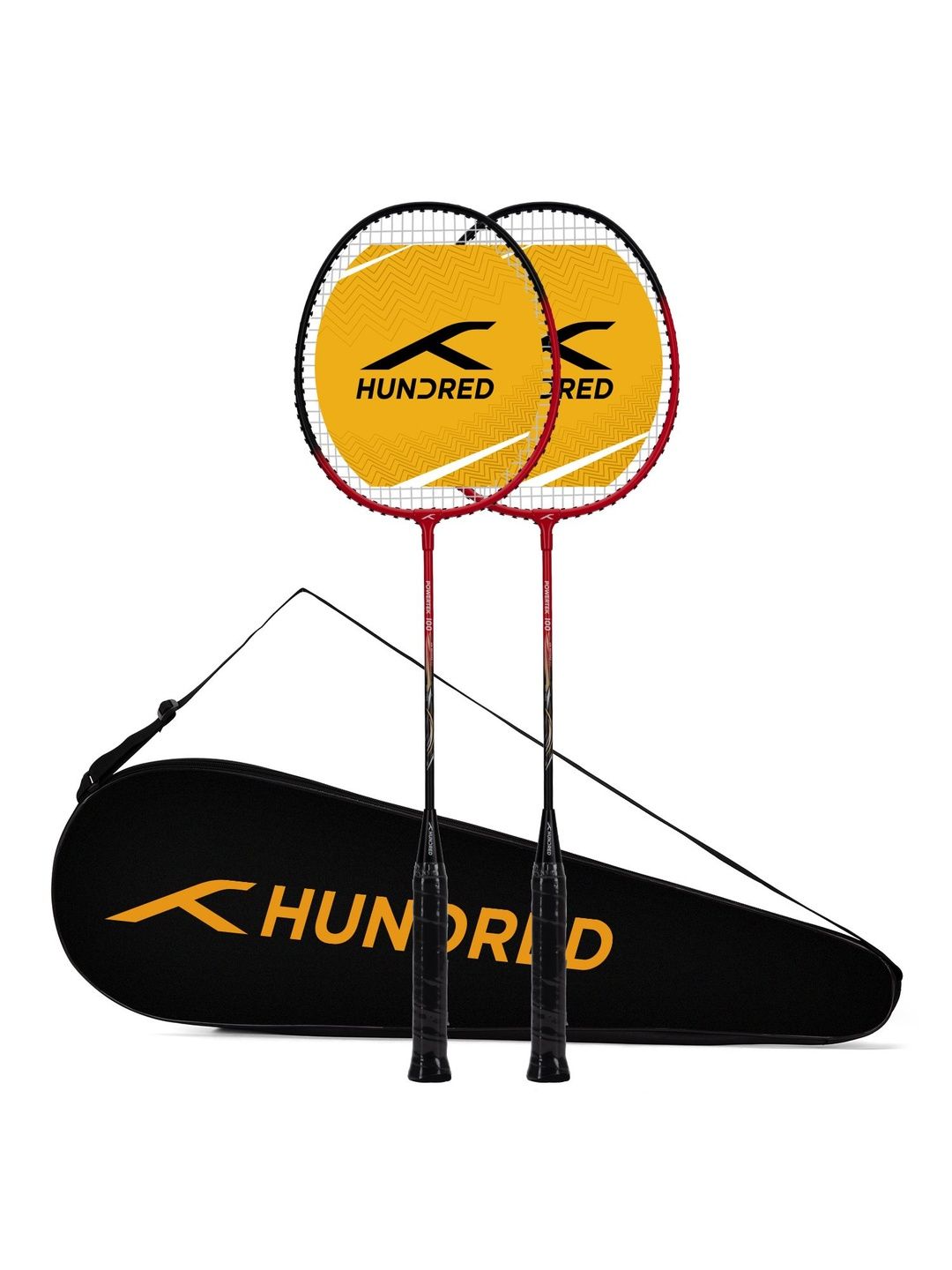 Hundred Set of 2 Powertek 100 Strung Badminton Rackets